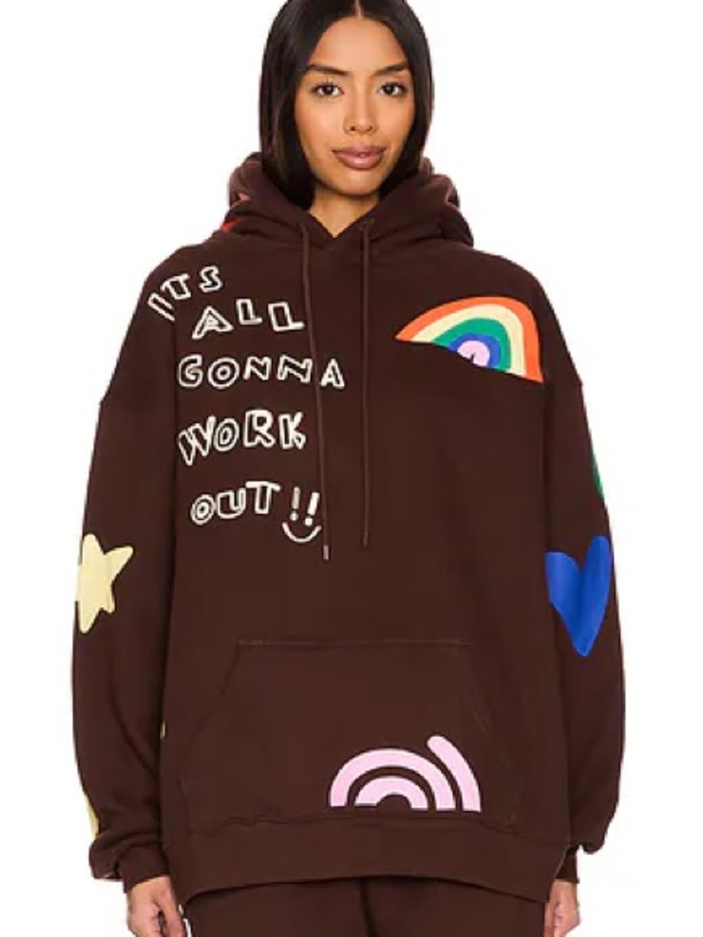 The Mayfair Group Brown Rainbow Graphic Hoodie Sweatshirt M/L Sold Out Style